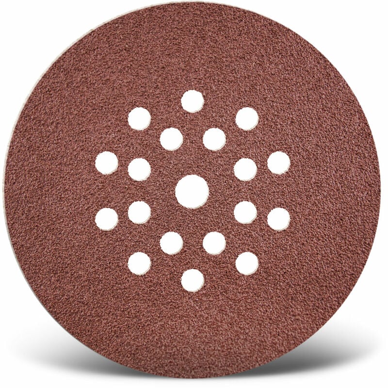 foto del prodotto menzer red dischi abrasivi velcrati, 225 mm, 19 fori, p. levigatrici per muri, corindone normale (25 pz.) g40