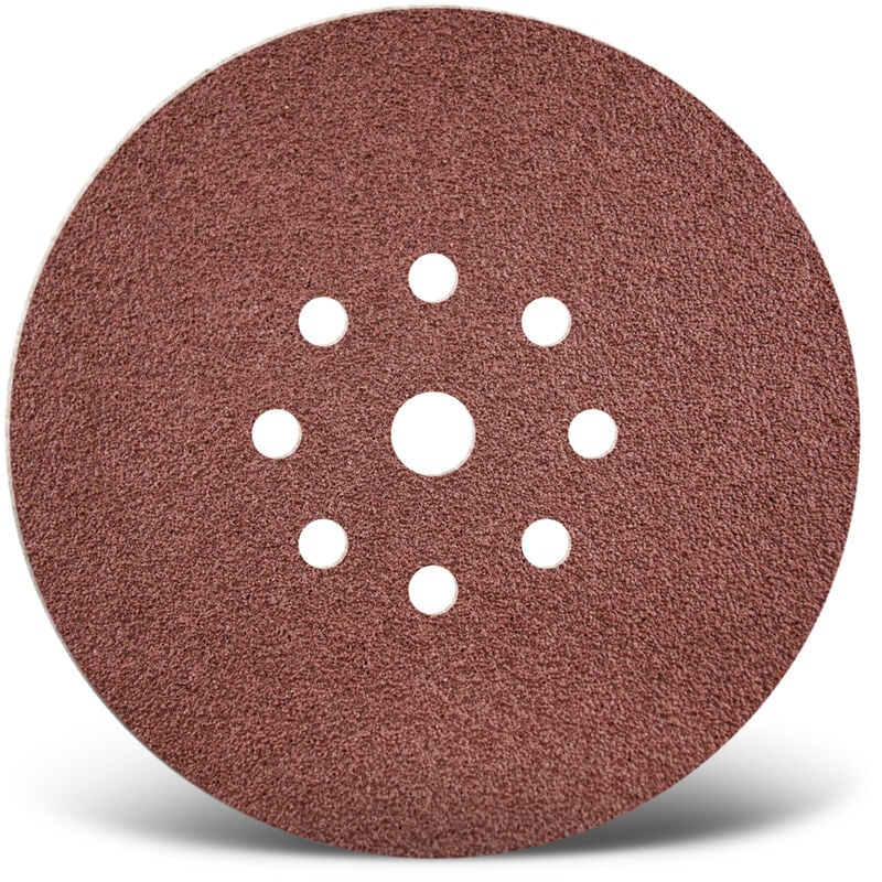 foto del prodotto menzer red dischi abrasivi velcrati, 225 mm, 9 fori, p. levigatrici per muri, corindone normale 5 pz. g40