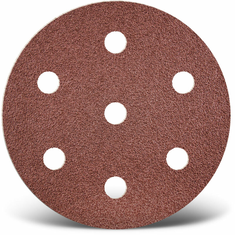 foto del prodotto menzer red dischi abrasivi velcrati, 90 mm, 7 fori, p. levigatrici rotorbitali, corindone normale 50 pz. g40