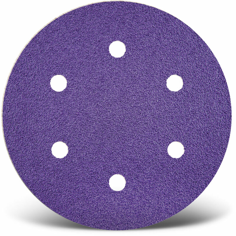 foto del prodotto menzer titanium hd dischi abrasivi velcrati, 150 mm, 6 fori, p. levigatrici rotorbitali, miscela di ceramica 50 pz. g180