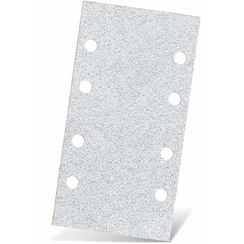foto del prodotto menzer white carte abrasive velcrate, 180 x 93 mm, 8 fori, p. levigatrici orbitali, corindone normale 50 pz. g40