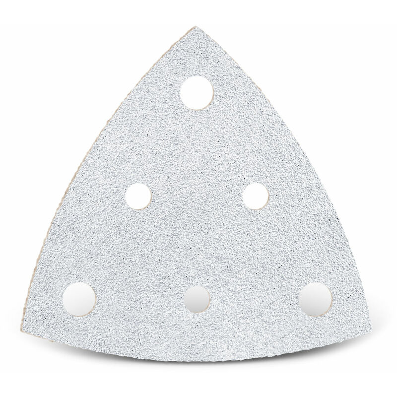 foto del prodotto menzer white carte abrasive velcrate, 82 mm, 6 fori, p. levigatrici a delta, corindone normale 50 pz. g100