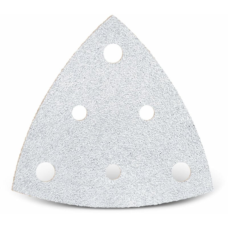 foto del prodotto menzer white carte abrasive velcrate, 82 mm, 6 fori, p. levigatrici a delta, corindone normale 50 pz. g180