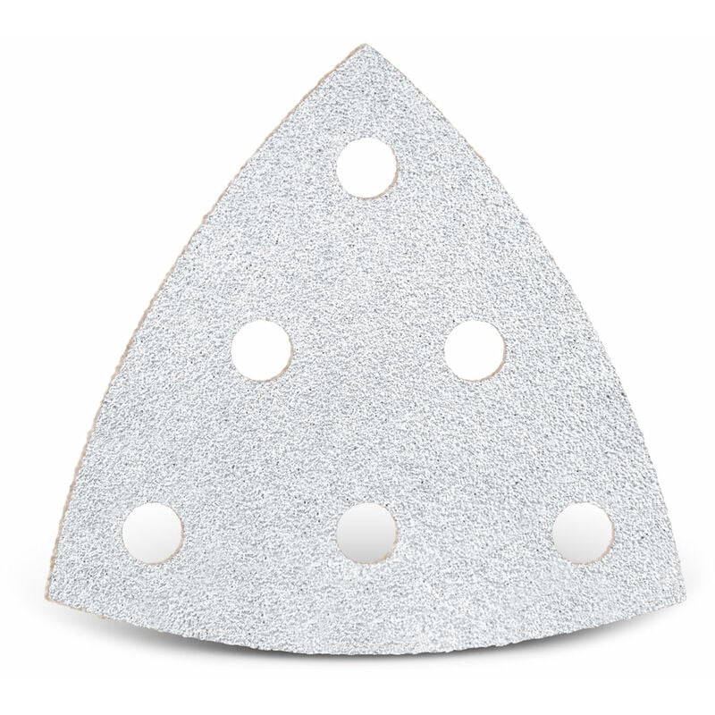 foto del prodotto menzer white carte abrasive velcrate, 93 mm, 6 fori, p. levigatrici a delta, corindone normale 50 pz. g400