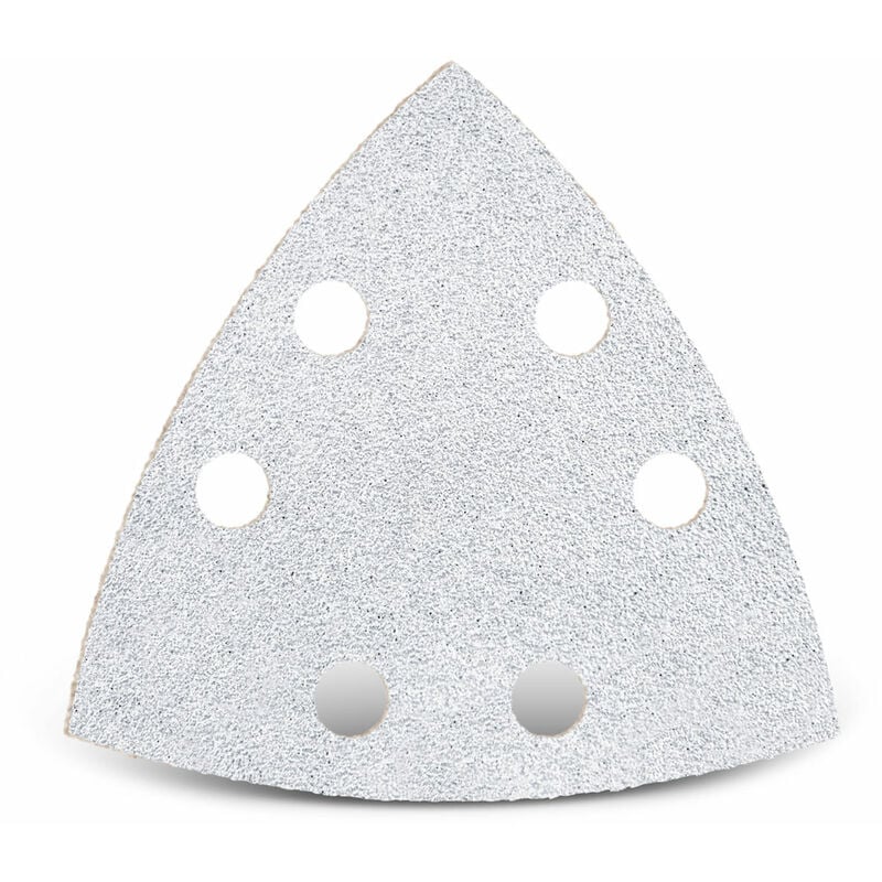 foto del prodotto menzer white carte abrasive velcrate, 93 mm, 6 fori, p. levigatrici a delta, corindone normale 50 pz. g60