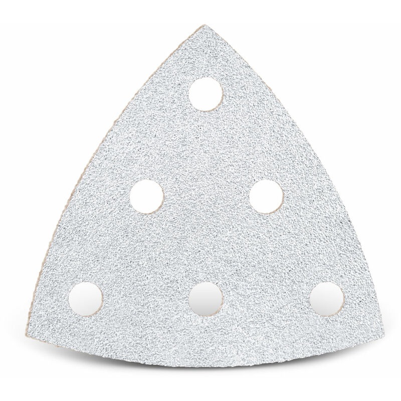 foto del prodotto menzer white carte abrasive velcrate, 93 mm, 6 fori, p. levigatrici a delta, corindone normale 50 pz. g80