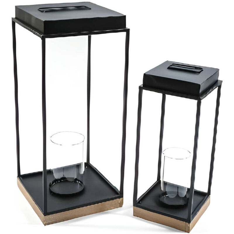 foto del prodotto mercury lanterne decorative in legno e metallo, con bicchiere in vetro incluso, set da 2 pezzi tradizionale bianco