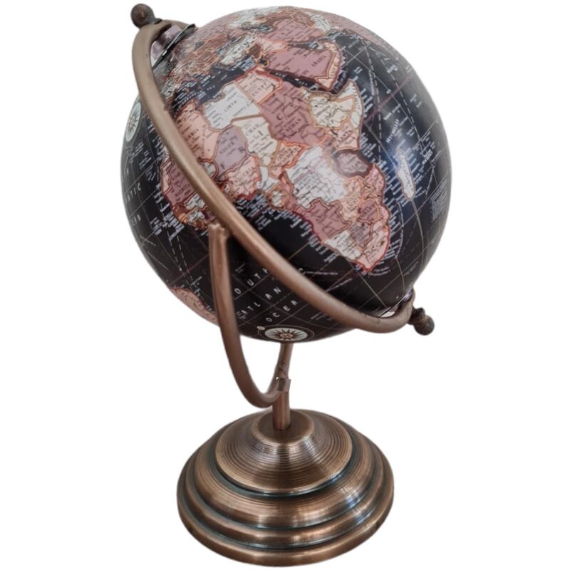 foto del prodotto mercury mappamondo in ottone e legno girevole sull asse decorazione per ambienti. celeste