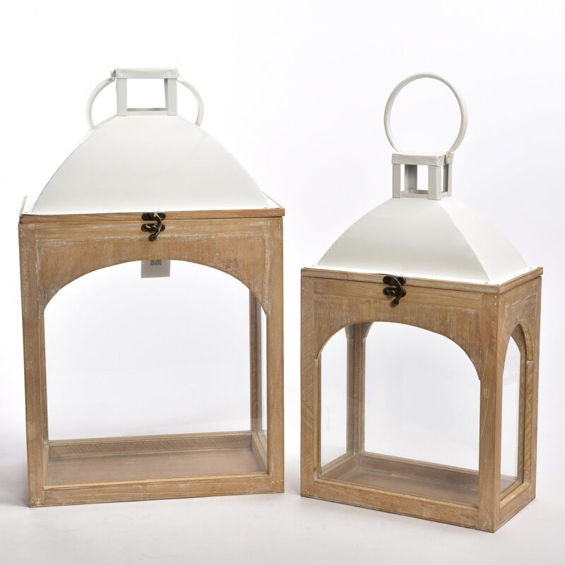 foto del prodotto mercury set 2 lanterna anticata in legno e metallo decorativa da esterno vintage rettangolare small nero