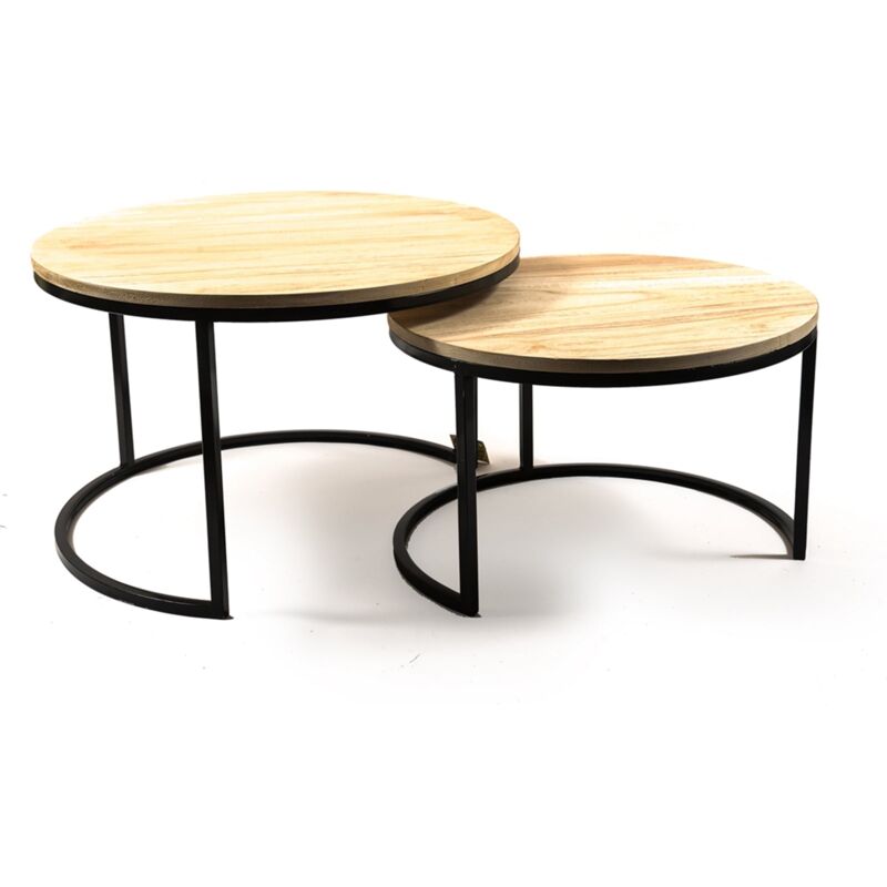 foto del prodotto mercury set 2 tavolini in metallo e legno per arredamento interno ed esterno tondo alto