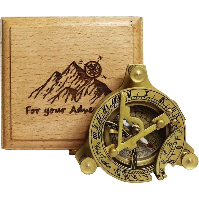 foto del prodotto meridiana con bussola incisa in scatola di legno bussola da escursionismo ideale per avventure, campeggio e viaggi