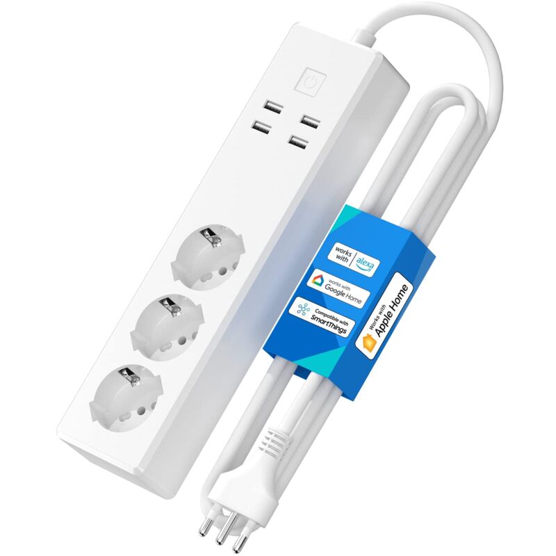 foto del prodotto meross ciabatta italiana con apple homekit intelligente, multipresa smart wifi 16a con 3 prese 4 porte usb, protezione da sovraccarico, compatibile