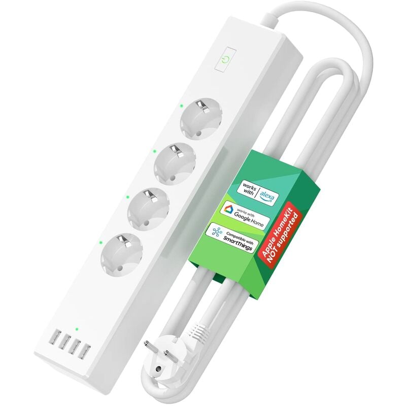 foto del prodotto meross ciabatta wifi smart alexa, 4000w multipresa controllo intelligente con 4 schuko 4 porte usb, riduzione consumo elettrica, protezione da