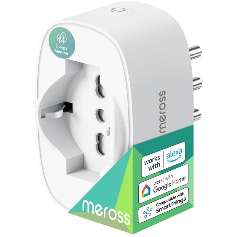 foto del prodotto meross presa smart italiana, presa wifi con monitoraggio consumi, presa intelligente 16a, funzione timer, compatibile con alexa, google home e