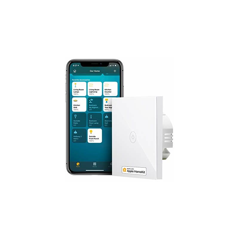 foto del prodotto meross wi fi touch wall switch, 1 via, 1 canale, compatibilecon apple homekit siri, alexa, google assistant e smartthings. 2,4ghz cavo neutro