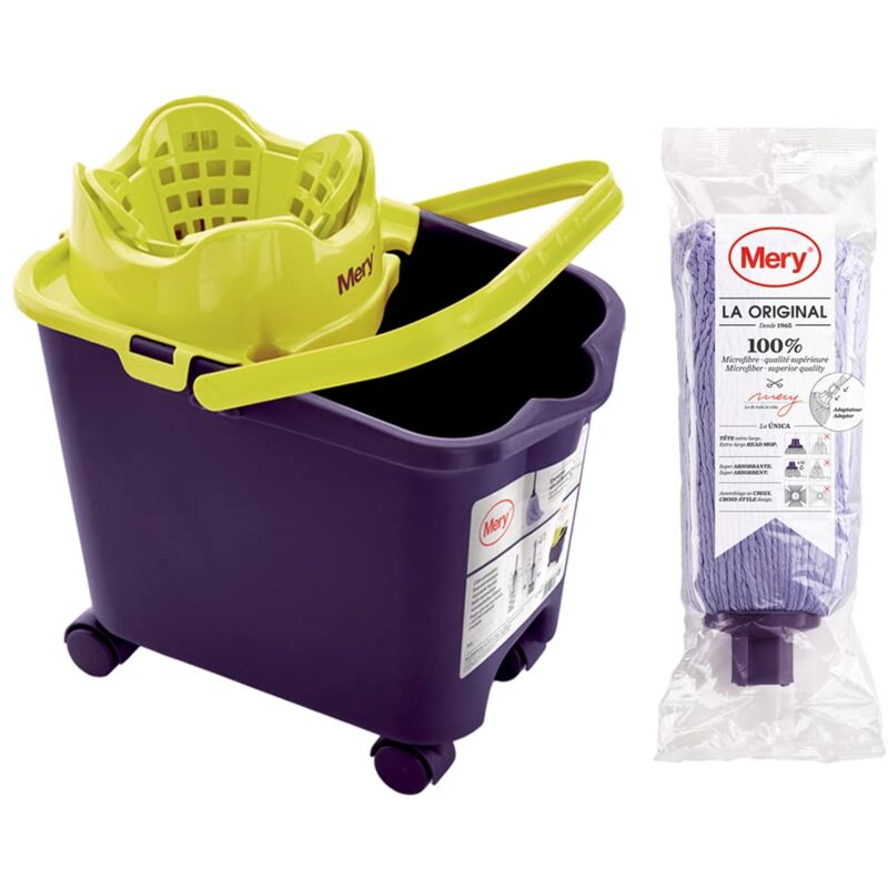 foto del prodotto mery set cubo e mocio in microfibra benna scolapiatti automatica e ruote a 360 extra large mop head absorbent mop non lascia ratro viola 14l