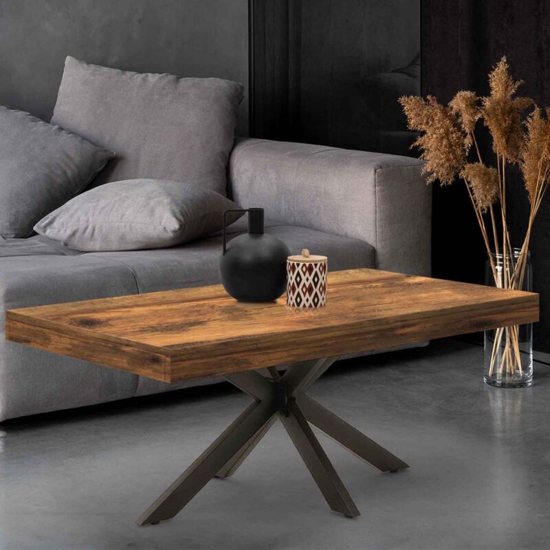 foto del prodotto mesa de centro alix 110 cm con patas de ara a de madera oscura, envejecida y efecto negro