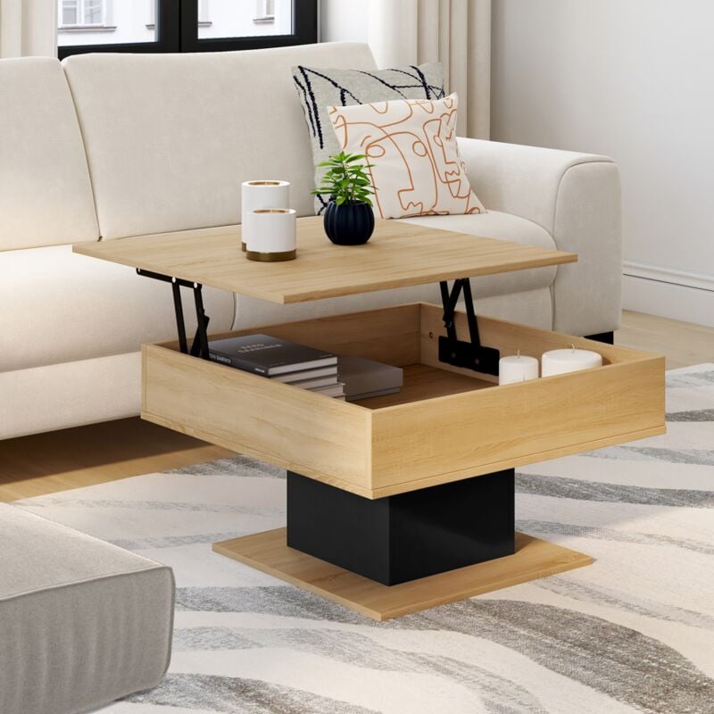 foto del prodotto mesa de centro cuadrada elevable eden de madera y negro