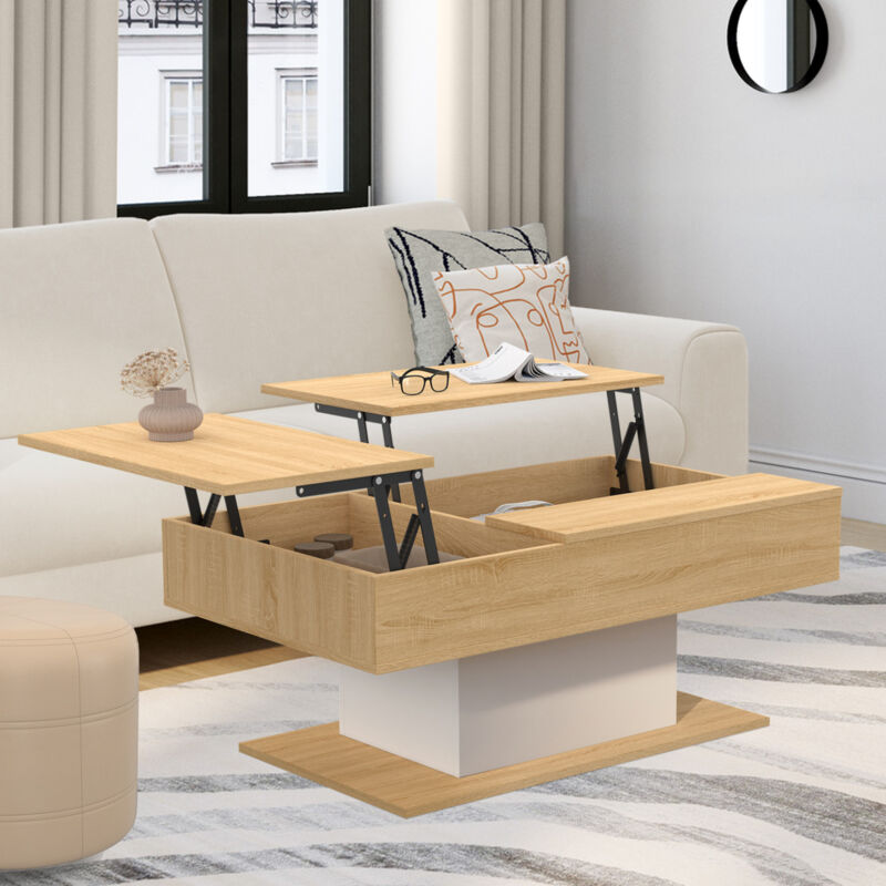 foto del prodotto mesa de centro eden de madera y blanca con 2 tableros elevables