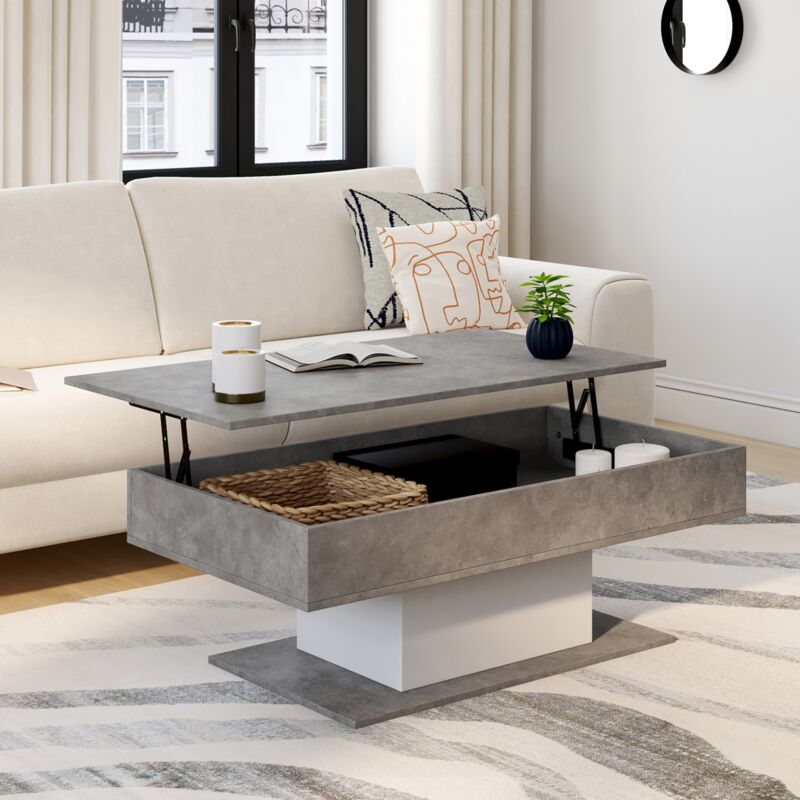 foto del prodotto mesa de centro elevable eden de hormig n y blanco