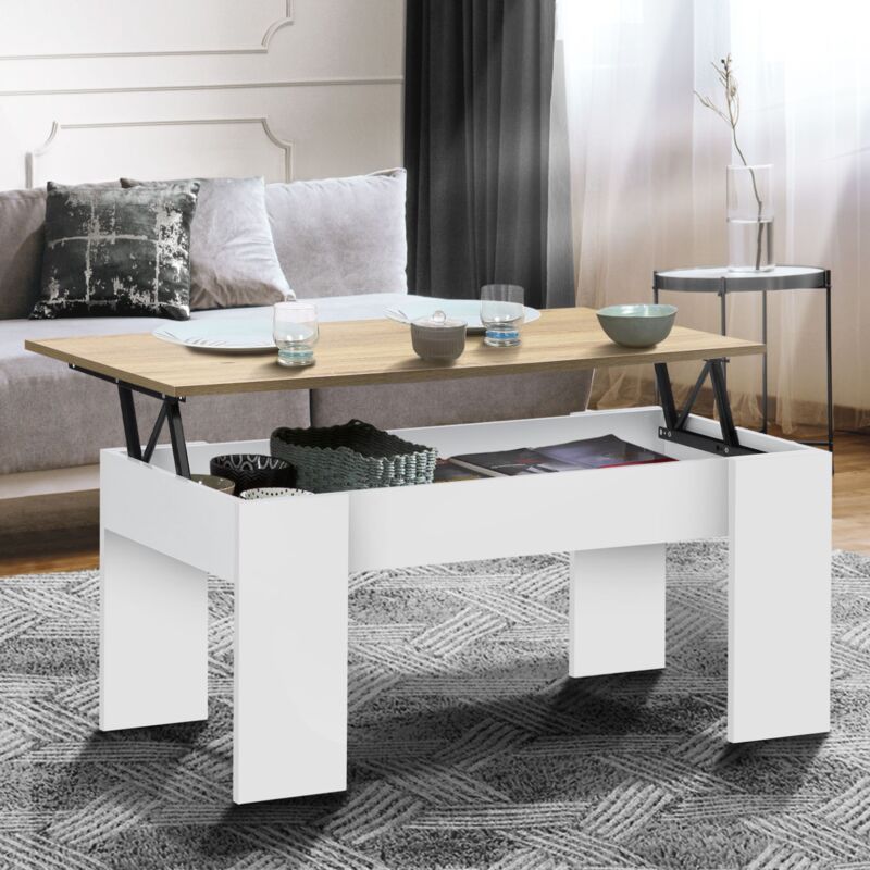 foto del prodotto mesa de centro elevable tara de madera blanca e imitaci n de haya