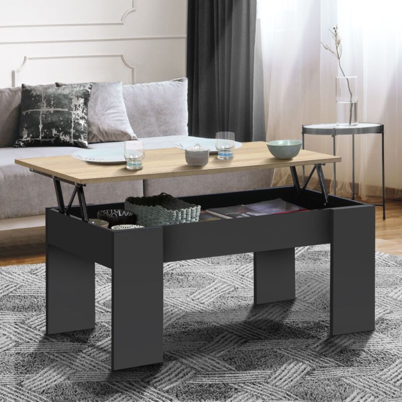 foto del prodotto mesa de centro elevable tara de madera negra e imitaci n de haya