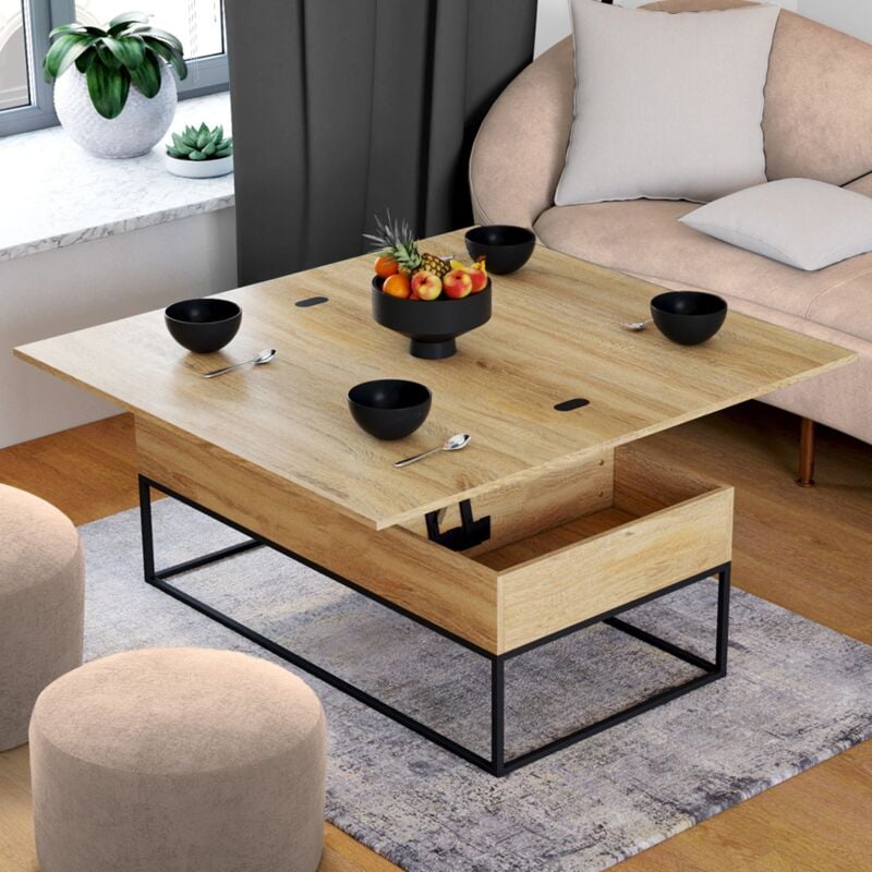 foto del prodotto mesa de centro multifunci n con 2 tableros abatibles detroit, 1 de ellos convertible en mesa de comedor