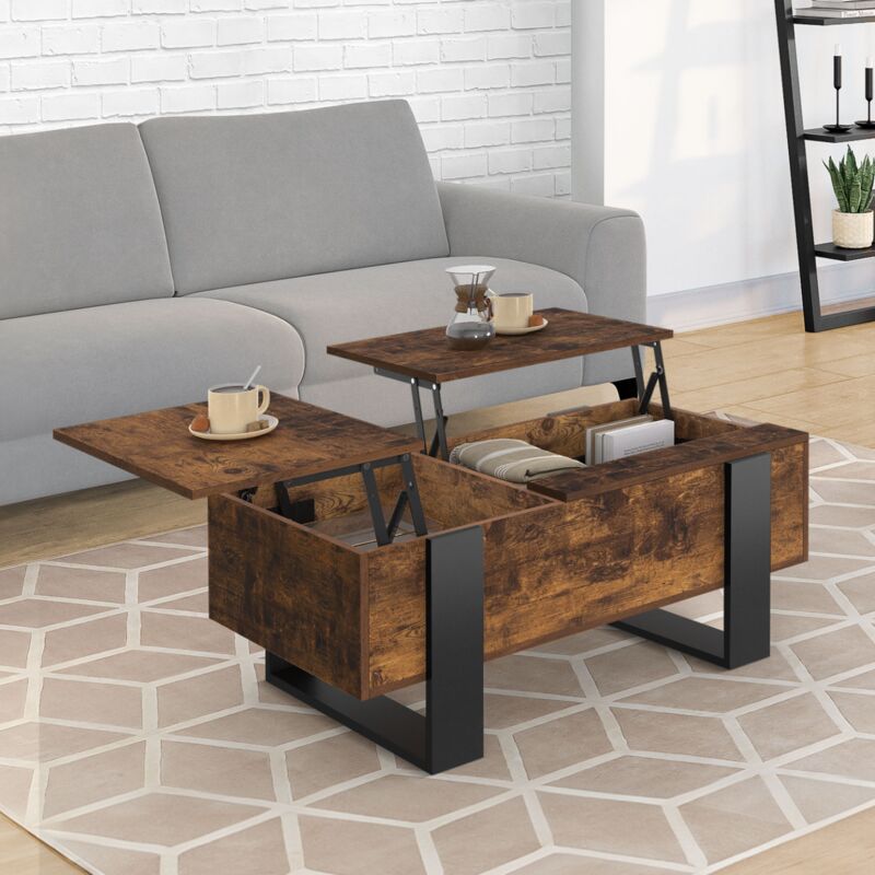 immagine 0 del prodotto mesa de centro phoenix con 2 tableros elevables en madera envejecida y negro
