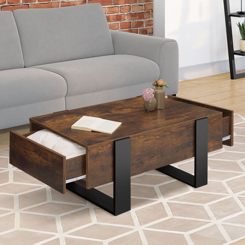 foto del prodotto mesa de centro rectangular phoenix con cajones, 100 cm, madera envejecida y negra