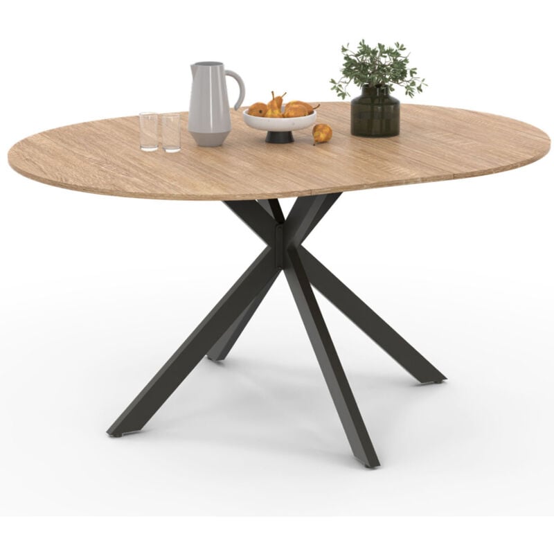 foto del prodotto mesa de comedor extensible alix, redonda, 6-8 personas, negra y pata de ara a de madera 120-160 cm