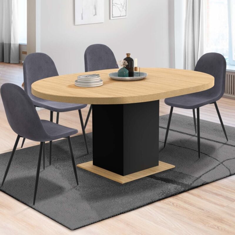 foto del prodotto mesa de comedor extensible eden redonda 4 8 personas madera y negro 120 160 cm