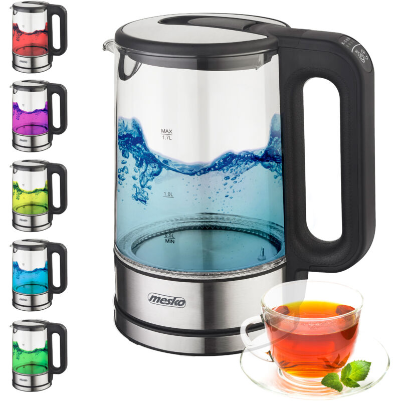 foto del prodotto mesko home ms 1301b bollitore elettrico 1,7 l 2200 w nero, acciaio inox, trasparente