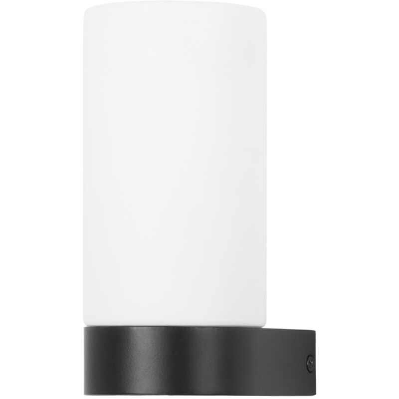 foto del prodotto metà - aplique de pared para ba o con ip44 para bombilla e14 fabricado en aluminio negro y difusor de cristal opal