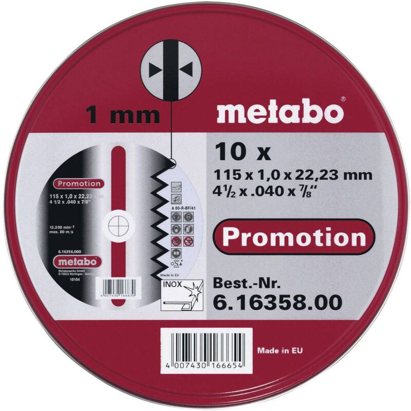 foto del prodotto metabo 616358000 disco di taglio dritto 115 mm 10 pz. acciaio, acciaio inox