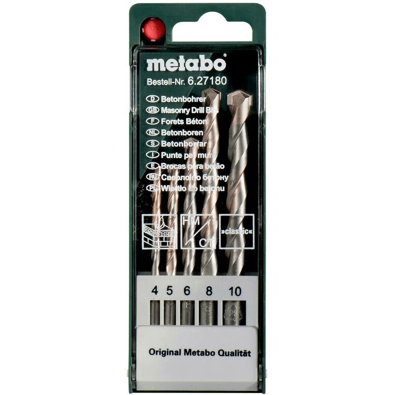 foto del prodotto metabo 627180000 kit punte per calcestruzzo 5 parti 4 mm, 5 mm, 6 mm, 8 mm, 10 mm 5 pz.