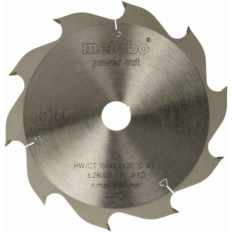 foto del prodotto metabo 628002000 lama hw ct per sega circolare 160 x 20 x 2,2 x 1,4 mm, 10 denti, angolo 22 , made in germany