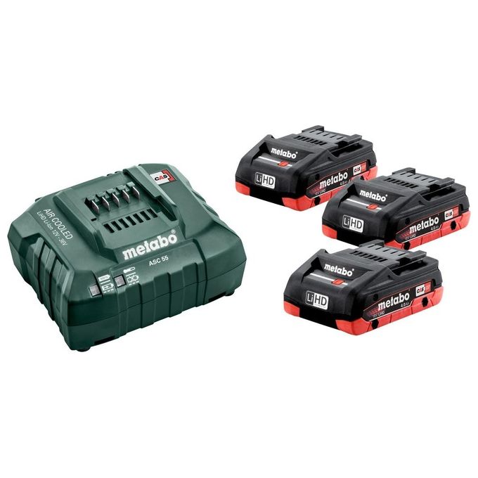 foto del prodotto metabo basic set 3 x lihd 4.0 ah set batteria e caricabatterie