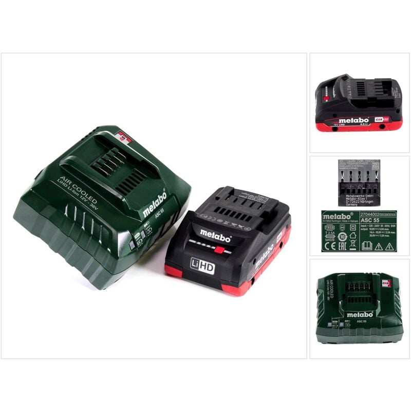 foto del prodotto metabo basis set 18v 1x batteria lihd da 4,0ah 625367000 caricabatterie asc 55 627044000 