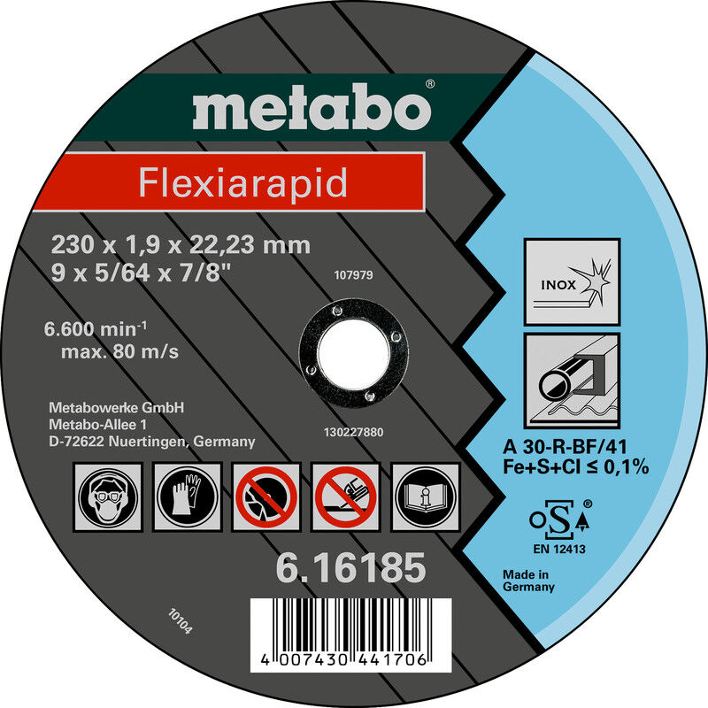 foto del prodotto metabo dischi da taglio flexiarapid 115x1,6x22,2 in acciaio inox