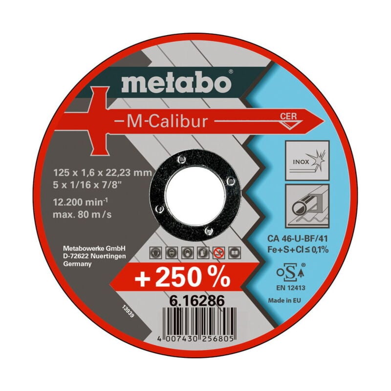 foto del prodotto metabo dischi da taglio m calibur 125x1,6x22,23 mm
