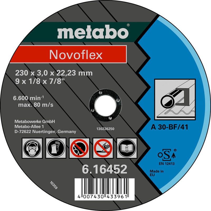 foto del prodotto metabo dischi da taglio novoflex 230x3,0x22,2 in acciaio