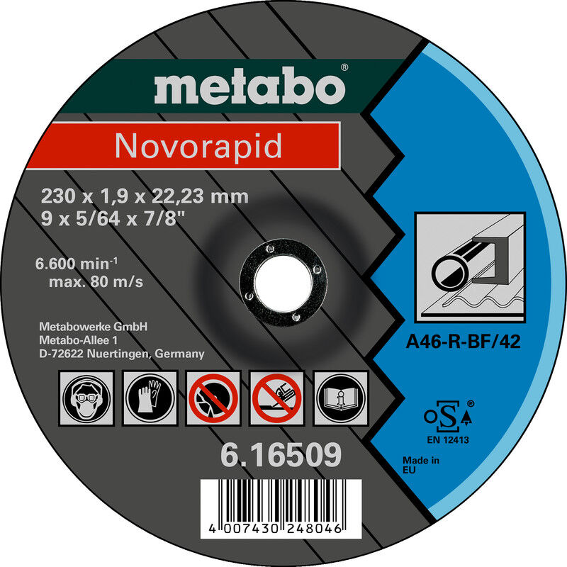foto del prodotto metabo dischi da taglio novorapid 230x1.9x22.23 in acciaio