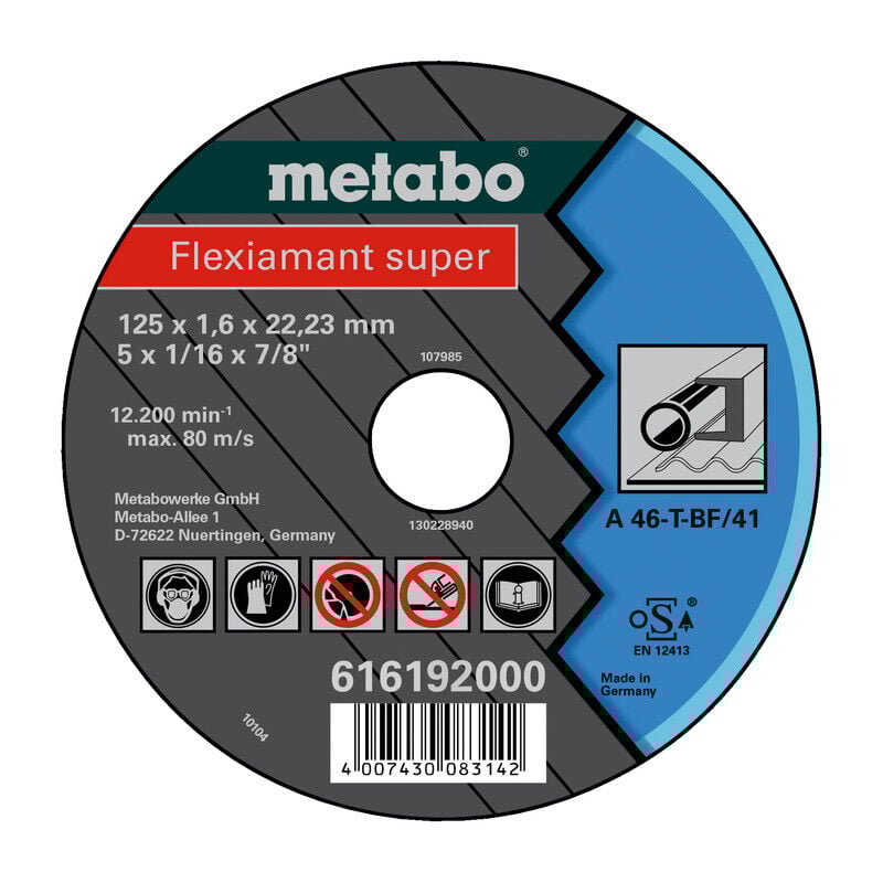 foto del prodotto metabo dischi flexiamant super cut off 125x1.6x22.2 in acciaio