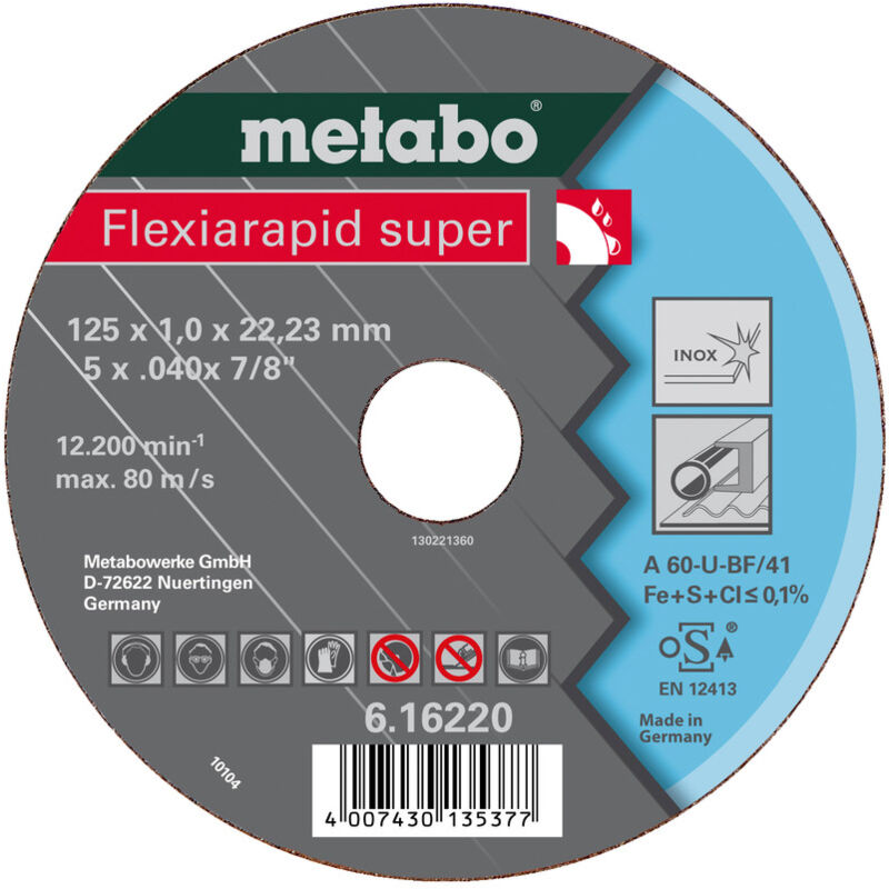foto del prodotto metabo dischi flexiarapid super cut off 125x1,6x22,2 in acciaio inox