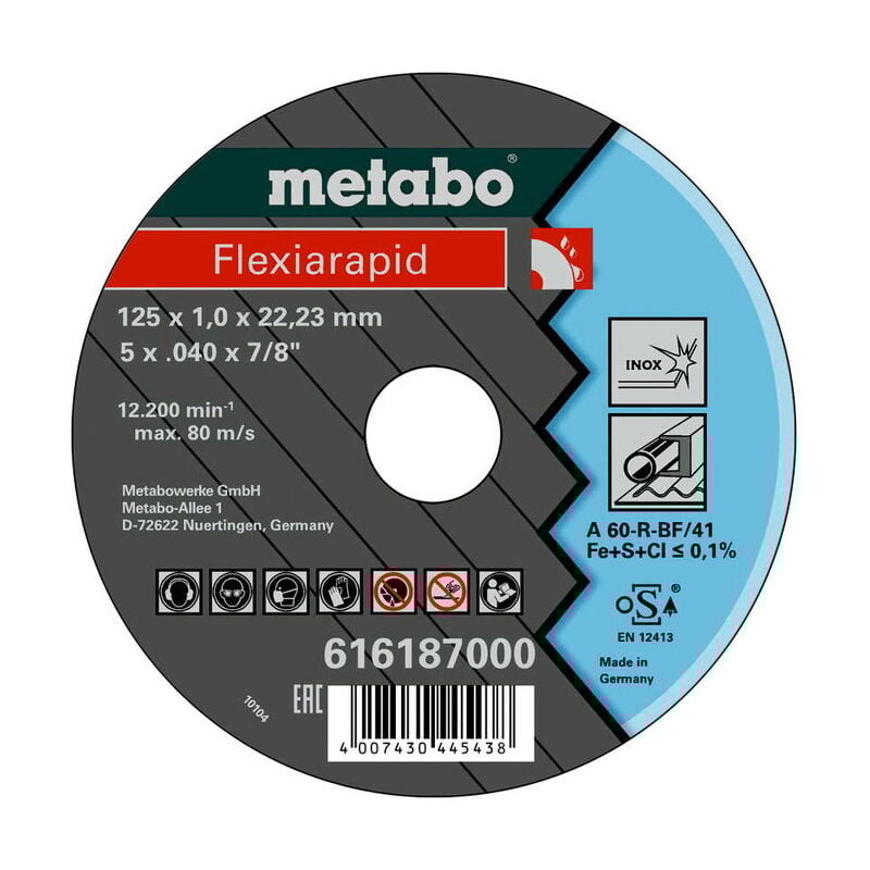foto del prodotto metabo dischi troncatori flexiarapid 125x1.0x22.2 in acciaio inox