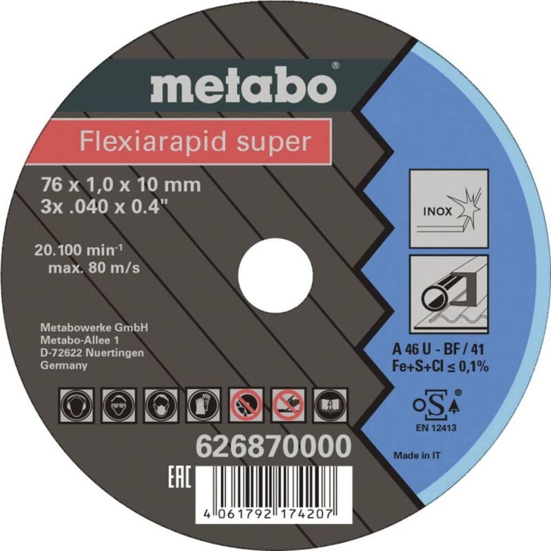 foto del prodotto metabo flexiarapid super 626870000 disco di taglio dritto 76 mm 5 pz. acciaio inox