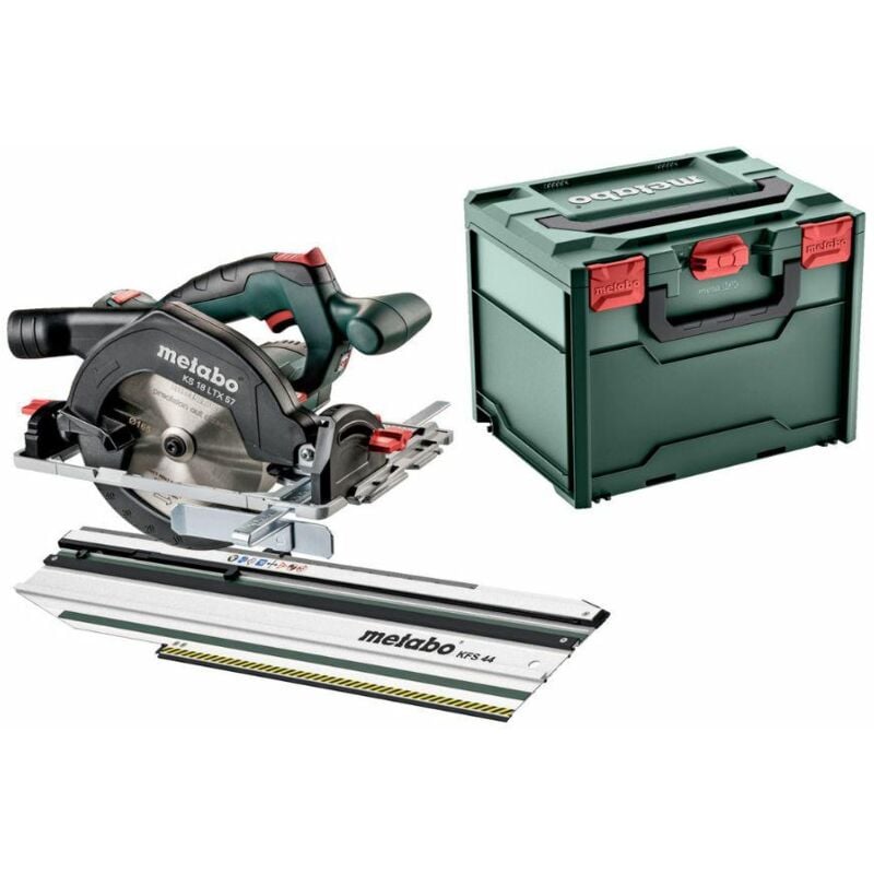 foto del prodotto metabo ks 66 fs 691196000 set de sega circolarede mano cartone, con binario de copertura kfs 44 