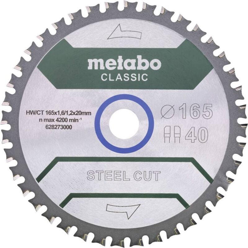 foto del prodotto metabo lama per sega circolare steel cut classic 628273000 diametro 165 mm numero di denti 40 spessore 1.6 mm n a