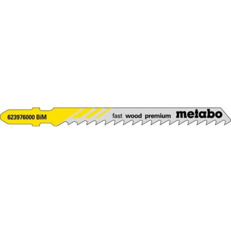 foto del prodotto metabo lames de scie sauteuse fast wood premium longueur utile 74mm dents 4mm bim ferm es viss es. 5 pi ces.