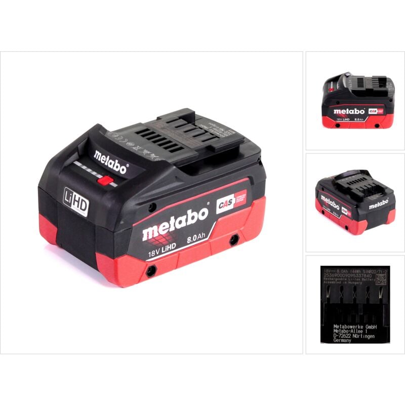 foto del prodotto metabo lihd batteria 18v 8,0 ah li ion 625369000 cas system